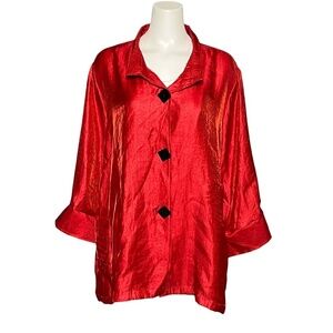 Ali Miles Size 3X Artsy Vivid Red Wire Collar Boxy Button Up Shirt Tunic Top